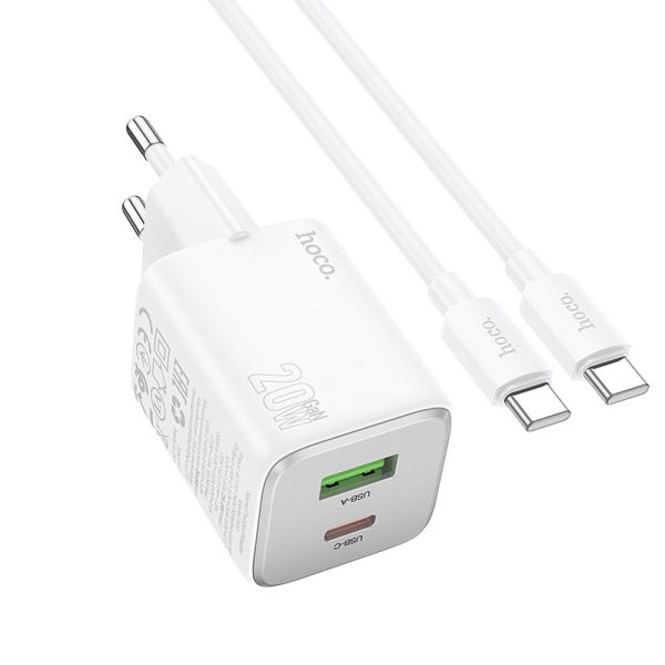 HOCO charger USB A + Type C + cable Type C to Type C PD QC 3A 20W N41 white