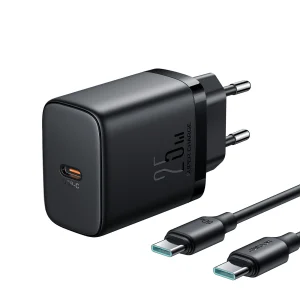 Joyroom JR-TCF11 Schnellladegerät bis zu 25 W + USB-C/USB-C-Kabel 1 m – Schwarz