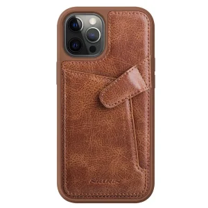 Nillkin Aoge Leather Case flexible gepanzerte Echtlederhülle mit Tasche für iPhone 12 mini braun