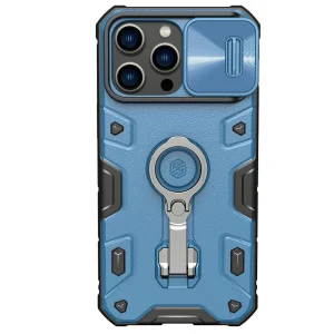 Nillkin CamShield Armor Pro Hülle iPhone 14 Pro Max gepanzerte Abdeckung mit Kameraabdeckungsringständer blau