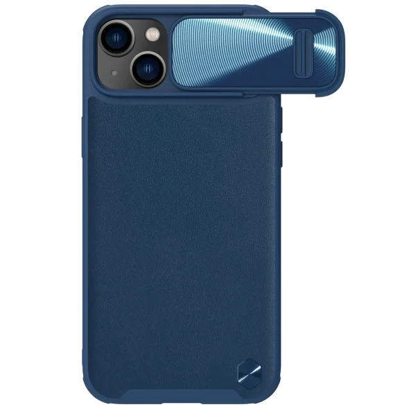 Nillkin CamShield Leather S Case iPhone 14 Hülle mit Kameraabdeckung blau
