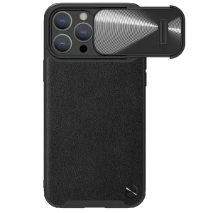 Nillkin CamShield Leather S Case iPhone 14 Pro Hülle mit Kameraabdeckung schwarz