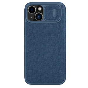 Nillkin Qin Cloth Pro Case Hülle für iPhone 14 Plus Kamera Cover Holster Cover Flip Case Blau