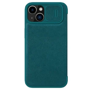 Nillkin Qin Leder Pro Hülle iPhone 14 Plus Kamerahülle Holsterhülle Klapphülle Grün