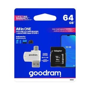 GOODRAM ALL IN ONE M1A4 - ccard reader with USB/micro USB socket + micro SD 64GB card