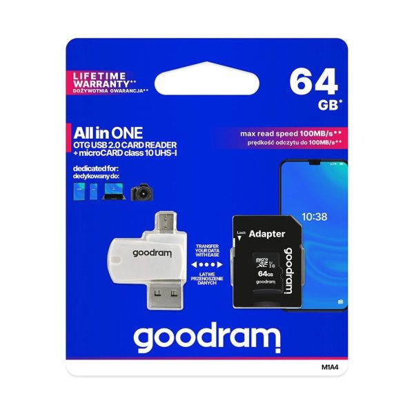 GOODRAM ALL IN ONE M1A4 - ccard reader with USB/micro USB socket + micro SD 64GB card