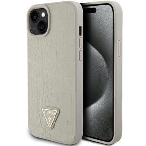 GUESS case for IPHONE 13 / 14 / 15 GUHCP15SPCRTHCD (Croco Triangle Metal Logo) gold