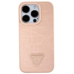 GUESS case for IPHONE 13 / 14 / 15 GUHCP15SPCRTHCP (Croco Triangle Metal Logo) pink