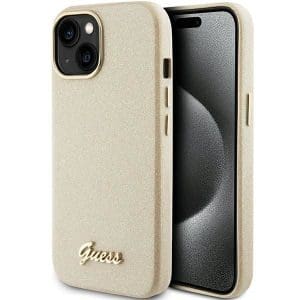 GUESS case for IPHONE 13 / 14 / 15 GUHCP15SPGMCSD (Glitter Glossy Script) gold