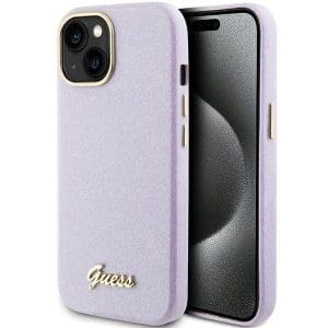 GUESS case for IPHONE 13 / 14 / 15 GUHCP15SPGMCSL (Glitter Glossy Script) lilac