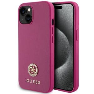 GUESS case for IPHONE 13 / 14 / 15 GUHCP15SPS4DGPP (Strass Metal Logo) pink