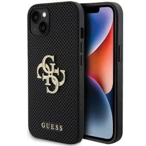 GUESS case for IPHONE 13 / 14 / 15 GUHCP15SPSP4LGK (Leather Perforated 4G Glitter Logo) black