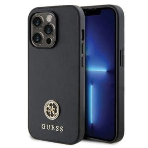 GUESS case for IPHONE 15 Pro GUHCP15LPS4DGPK (Strass Metal Logo) black