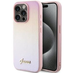 GUESS case for IPHONE 15 Pro GUHCP15LPSAIRSP (Saffiano Iridescent Script) pink