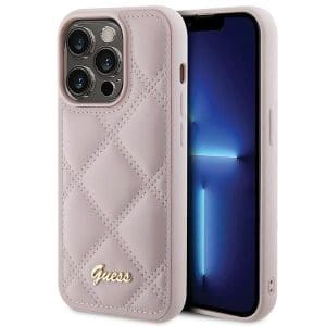 GUESS case for IPHONE 15 Pro GUHCP15LPSQSQSP (Quilted Metal Logo) pink