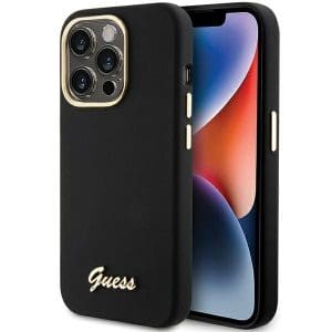 GUESS case for IPHONE 15 Pro GUHCP15LSMBSLK (Silicone Script Metal Logo & Frame) black