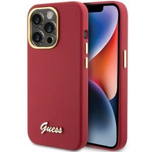 GUESS case for IPHONE 15 Pro GUHCP15LSMBSLM (Silicone Script Metal Logo & Frame) magenta