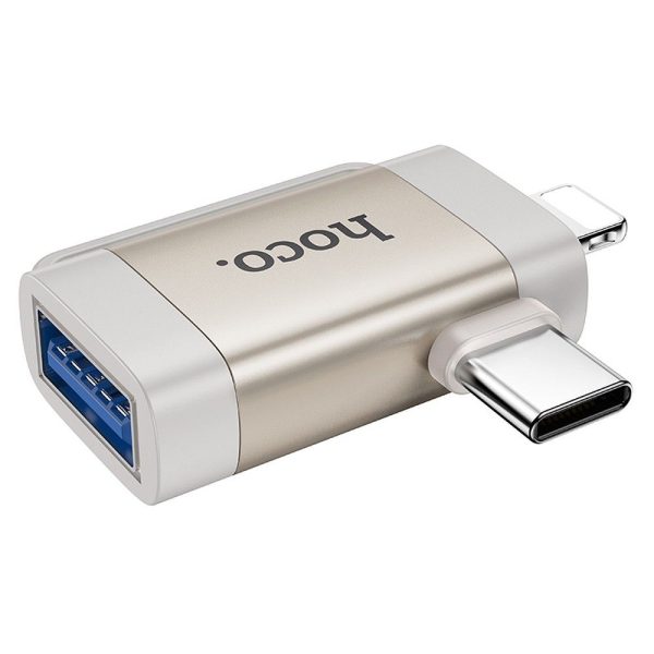 HOCO adapter OTG 2in1 Type C (male) / Lightning (male) to USB A (female) UA31F gray