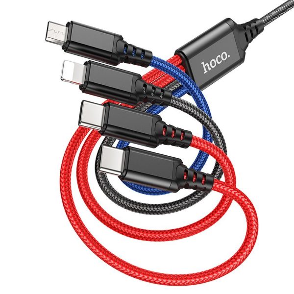 HOCO cable USB 4in1 to iPhone Lightning 8-pin + Micro + 2x Type C X76 black/red/blue