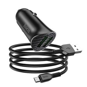 HOCO car charger 2 x USB A + cable USB A to Micro USB QC3.0 18W Z39 black