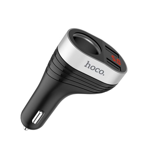 HOCO car charger 2 x USB A + cigarette lighter with digital display 3