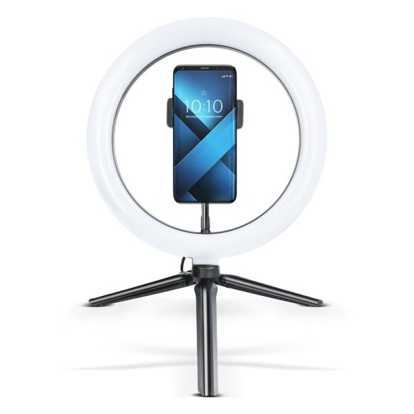 LED Ring Stream RGB lamp 10" with holder for mobile + tripod black