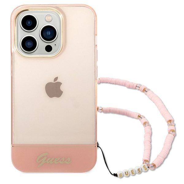 Original faceplate case GUESS GUHCP14LHGCOHP for iPhone 14 PRO (IML Electro Cam w. Strap Translucent / pink)
