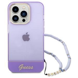 Original faceplate case GUESS GUHCP14LHGCOHU for iPhone 14 PRO (IML Electro Cam w. Strap Translucent / purple)