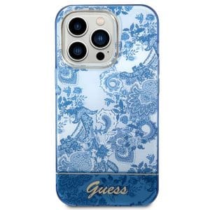 Original faceplate case GUESS GUHCP14LHGPLHB for iPhone 14 PRO (IML Electro Cam TDJ / blue)