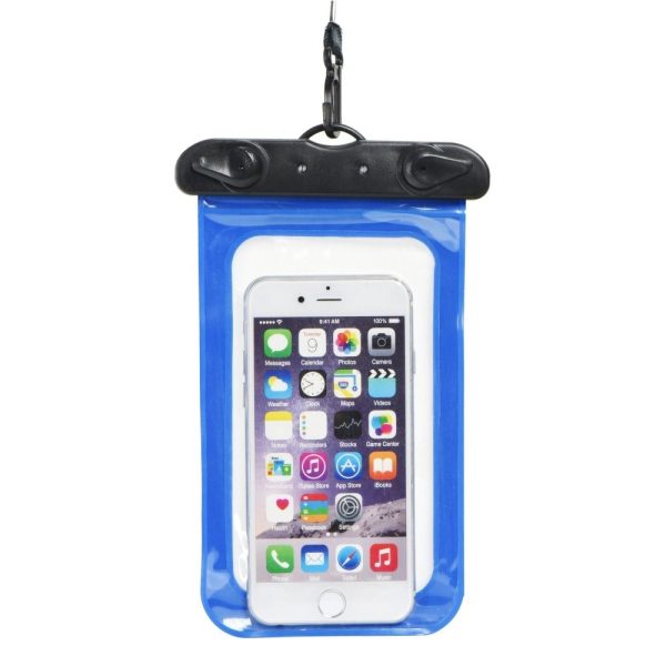 Waterproof bag for mobile phone with plastic closing blue