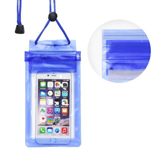 Waterproof bag for mobile phone with zipper closing blue