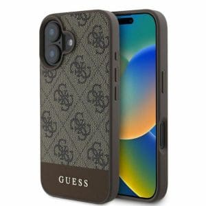 GUESS case for IPHONE 16 GUHCP16SG4GLBR (PC/TPU 4G PU Bottom Stripe) brown