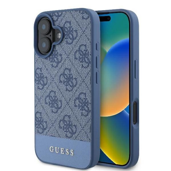 GUESS case for IPHONE 16 GUHCP16SG4GLBL (4G PU Bottom Stripe) blue