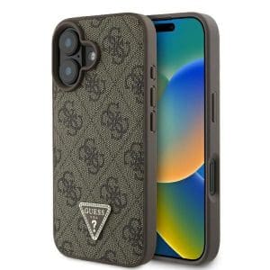 GUESS case for IPHONE 16 GUHCP16SP4TDPW (PU Leather 4G Triangle Strass) brown