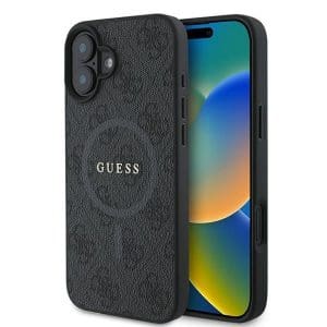 GUESS case for IPHONE 16 Plus compatible with MagSafe GUHMP16MG4GFRK (PU 4G Ring Classic Logo) black