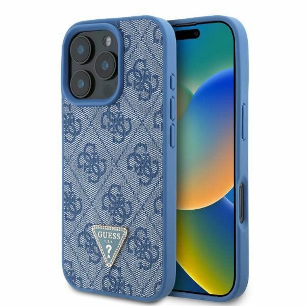 GUESS case for IPHONE 16 Pro GUHCP16LP4TDPB (PU Leather 4G Triangle Strass) blue