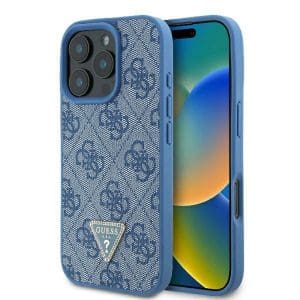 GUESS case for IPHONE 16 Pro Max GUHCP16XP4TDPB (PU Leather 4G Triangle Strass) blue