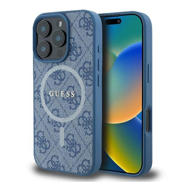 GUESS case for IPHONE 16 Pro Max compatible with MagSafe GUHMP16XG4GFRB (PU 4G Ring Classic Logo) blue