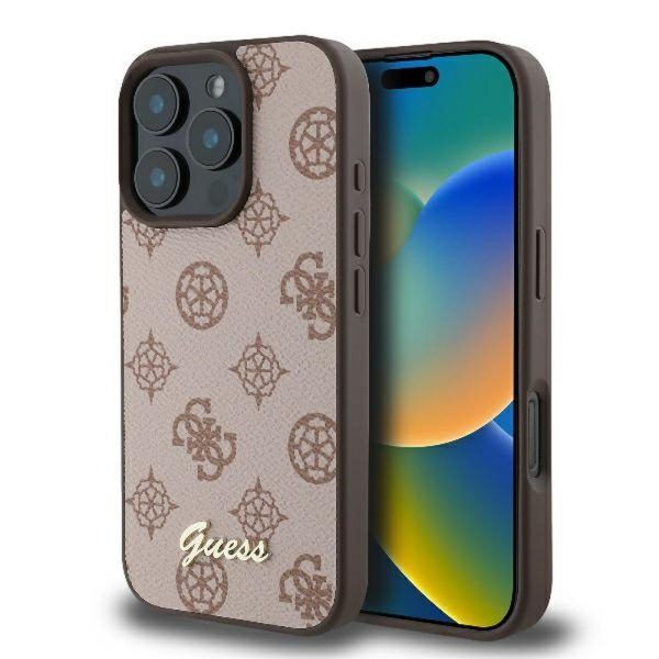 GUESS case for IPHONE 16 Pro Max compatible with MagSafe GUHMP16XPGPYSW (PU Peony Script) brown