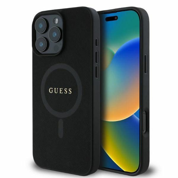 GUESS case for IPHONE 16 Pro Max compatible with MagSafe GUHMP16XPSAHMCK (PU Saffiano Classic Logo) black