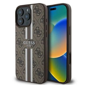 GUESS case for IPHONE 16 Pro compatible MagSafe GUHMP16LP4RPSW (4G Printed Stripes) brown