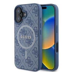 GUESS case for IPHONE 16 compatible with MagSafe GUHMP16SG4GFRB (PU 4G Ring Classic Logo) blue