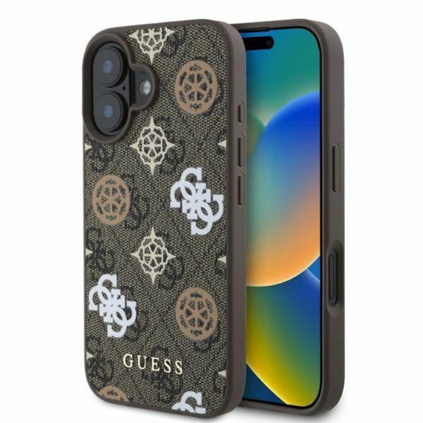 GUESS case for IPHONE 16 compatible with MagSafe GUHMP16SP4PWPW (PU Peony on 4G Background) brown