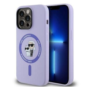 KARL LAGERFELD case for IPHONE 14 Pro compatible with MagSafe KLHMP14LSCMKCRHU (Silicone KC Body Ring) purple