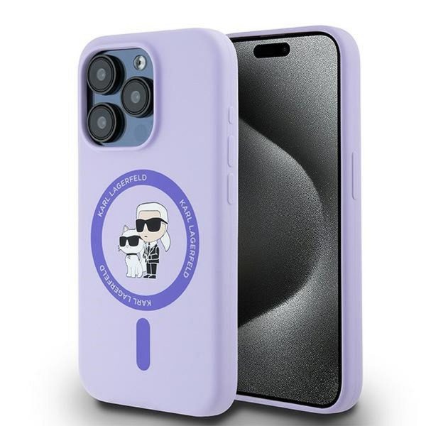 KARL LAGERFELD case for IPHONE 15 Pro compatible with MagSafe KLHMP15LSCMKCRHU (Silicone KC Body Ring) purple