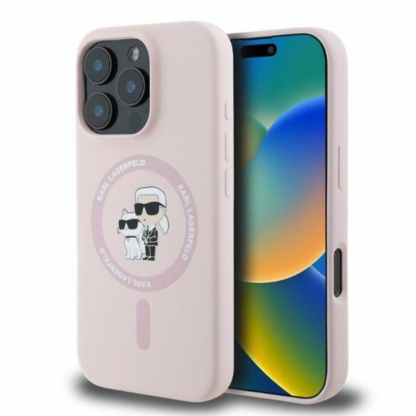 KARL LAGERFELD case for IPHONE 16 Pro Max compatible with MagSafe KLHMP16XSCMKCRHP (Silicone KC Body Ring) pink