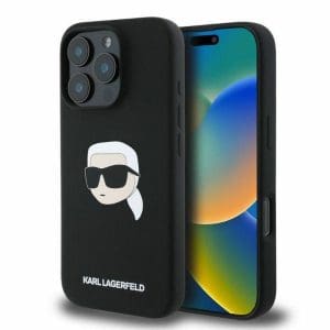 KARL LAGERFELD case for IPHONE 16 Pro Max compatible with MagSafe KLHMP16XSKHPPLK (Sil KL Head Print) black