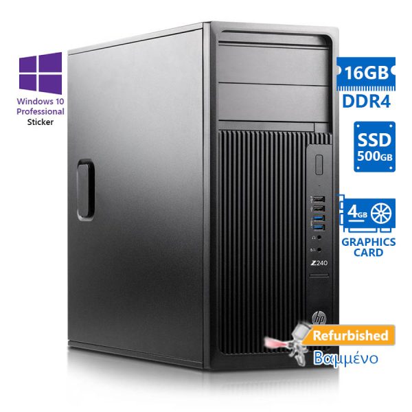 HP Z240 Tower i7-7700/16GB DDR4/500GB SSD/Nvidia 4GB/DVD/10P Grade A+ Workstation Refurbished PC