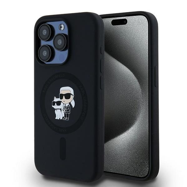 KARL LAGERFELD case for IPHONE 15 Pro compatible with MagSafe KLHMP15LSCMKCRHK (Silicone KC Body Ring) black