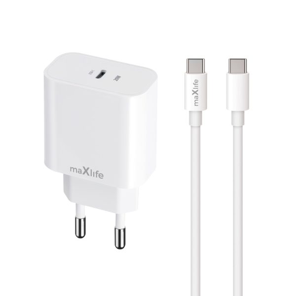 Maxlife MXTC-06-20C PD QC charger 1x USB-C 20W white + USB-C - USB-C cable - 5907457738393